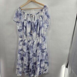 Just Found White Blue Tie Dye Off Shoulder Midi Dress 3x